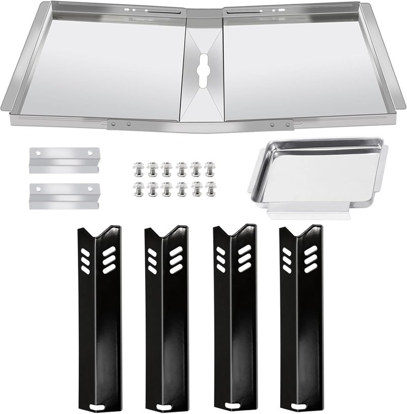 Criditpid Grill Replacement Parts for Dyna Glo DGF493BNP, DGB494SPB, 24"-30" Adjustable Drip Pan Grease Tray and Heat Plate Shields for Backyard Grill BY13-101-001-12, BY14-101-001-02, Dyna-glo Grill Parts - Image 1